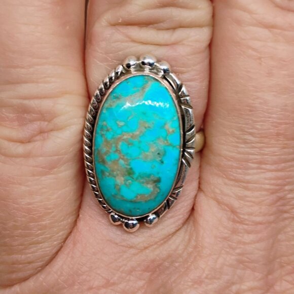 Southwest Sterling Silver Turquoise Ring w/Amazing Matrix Adjustable Size 7 - Picture 1 of 7